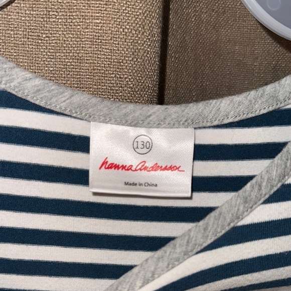 Hannah Anderson Navy Striped Kids/Girls Ruffled Dress w/Front Pocket Size 8 - Picture 4 of 16